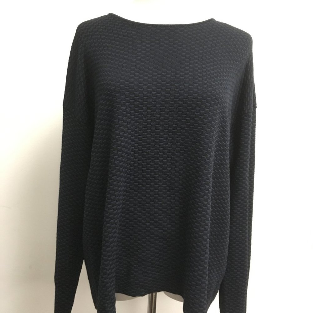 Eileen Fisher blue black swing scoop sweater M